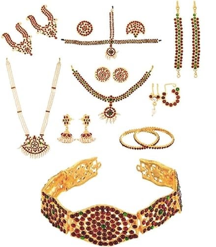 TEALWOLF Bharatnatyam jewelry set for Girls Professional Dance jewelry set set of 10 Ornaments - Image 1
