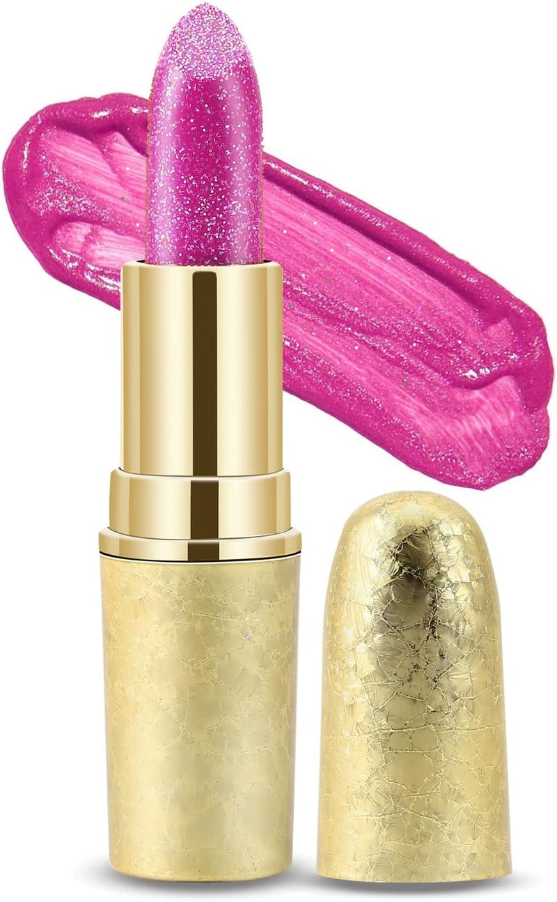 Boobeen Glitter Lipstick Hydrating Lip Balm Sparkling Shine Lip Color Nonstick Highly Pigmented Formula Gives Metallic Finish Lip Makeup for Women and Girls