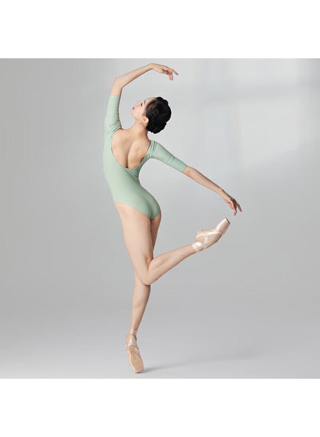 Sansha Ballet Leotard For Women, Mid-sleeve Round Neck Dance Costume, Rhine Blue Practice Outfit, One-piece Bodysuit, Medium Gray, L - Image 3