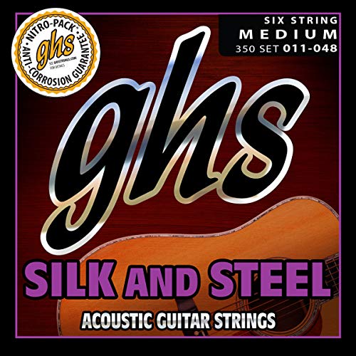 GHS Strings 350 Silk And Steel, Silver-Plated Copper Acoustic Guitar Strings, Medium (11-48) - Image 1