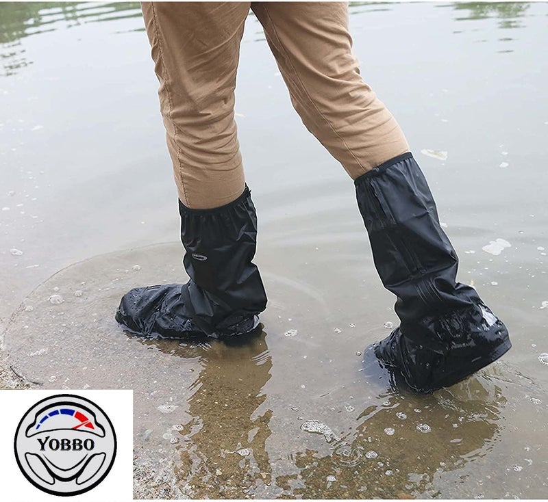 Yobbo Waterproof Shoe Cover Protector Rainy Season Rain Gear, Overshoes Tall Boot Reusable Anti Slip Rubber Reflector for Men Women 1-Pair Black - Image 3