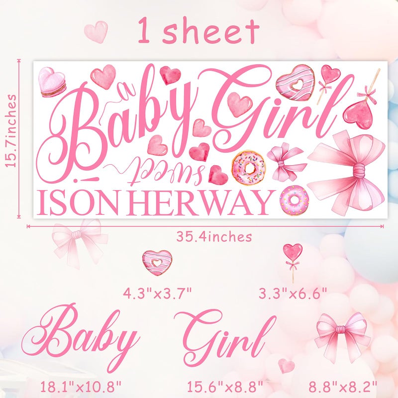 Easu Sweet Baby Girl is on Her Way Baby Shower Party Sign Decals with Heart Pink Bow Theme Decorations - Image 5