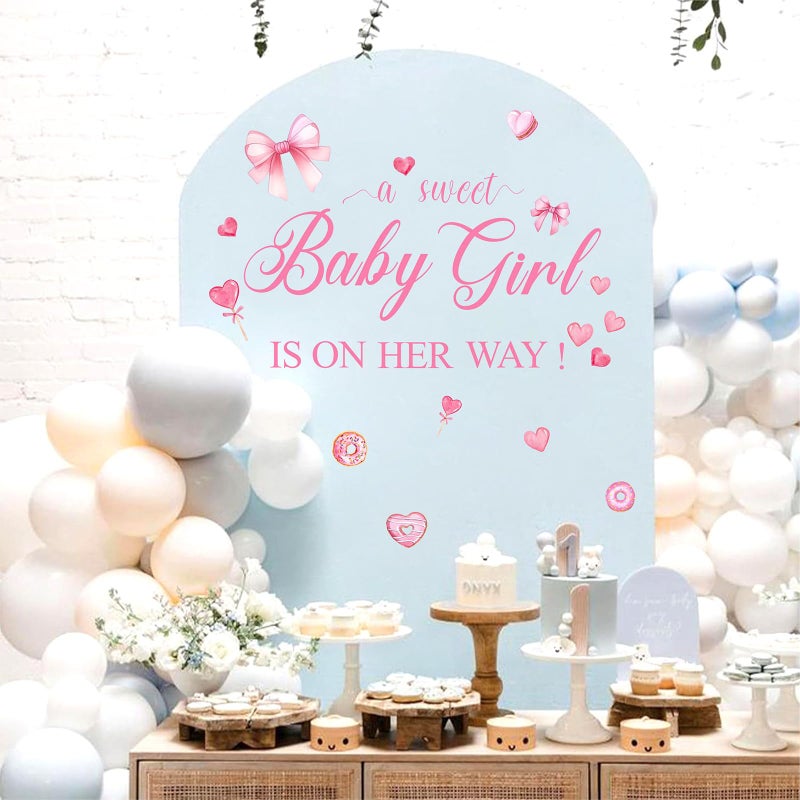 Easu Sweet Baby Girl is on Her Way Baby Shower Party Sign Decals with Heart Pink Bow Theme Decorations - Image 3
