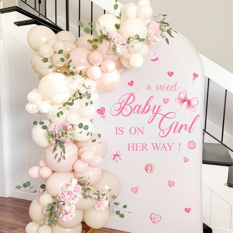 Easu Sweet Baby Girl is on Her Way Baby Shower Party Sign Decals with Heart Pink Bow Theme Decorations - Image 1
