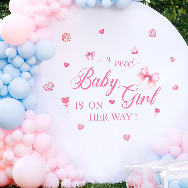 Easu Sweet Baby Girl is on Her Way Baby Shower Party Sign Decals with Heart Pink Bow Theme Decorations - Image 2