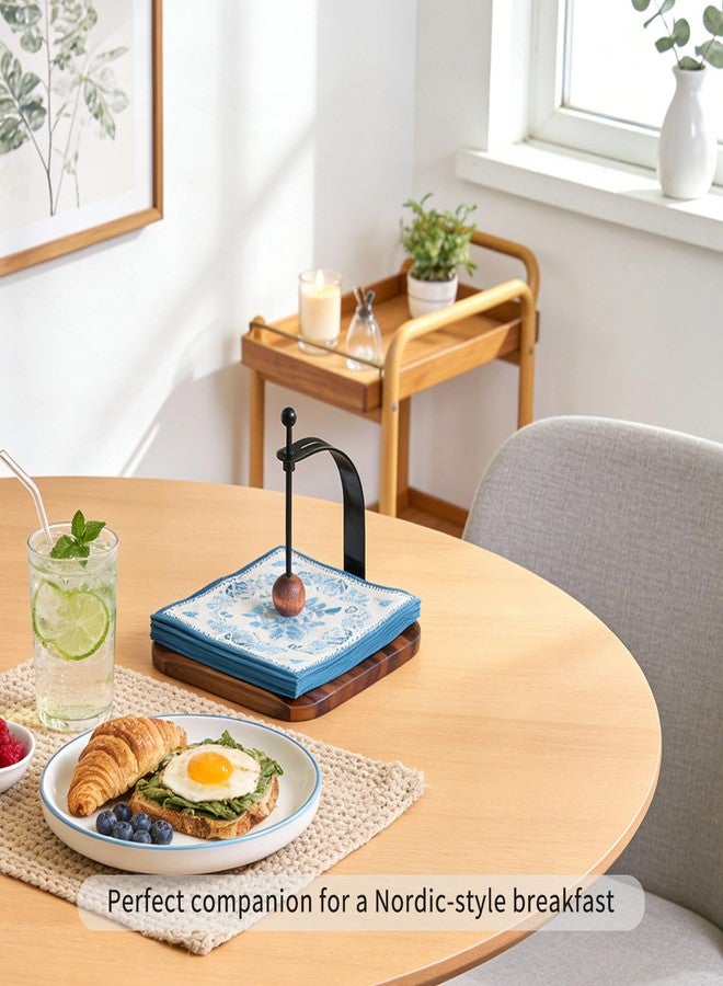 Celestree Napkin Holder,Wood Square Tabletop Napkin Dispenser with Metal Cocktail Napkin Holder for Home, Kitchen, Office, Restaurant, Hotel, Cafe, Bar,Perfect Housewarming Gift - Image 2