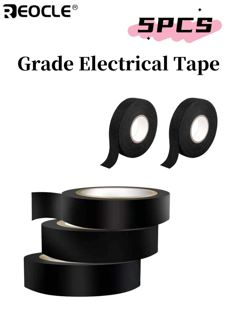 ريوكل 5 قطع الشريط الكهربائي الاحترافي الشريط الفينيل مثبطات اللهب داخلي في الهواء الطلق استخدام شريط عازل مقاوم للماء مقاوم للحرارة العالية لإصلاح تسخير الأسلاك والمشاريع الكهربائية للكهربائيين وعشاق DIY والميكانيكيين - Image 1