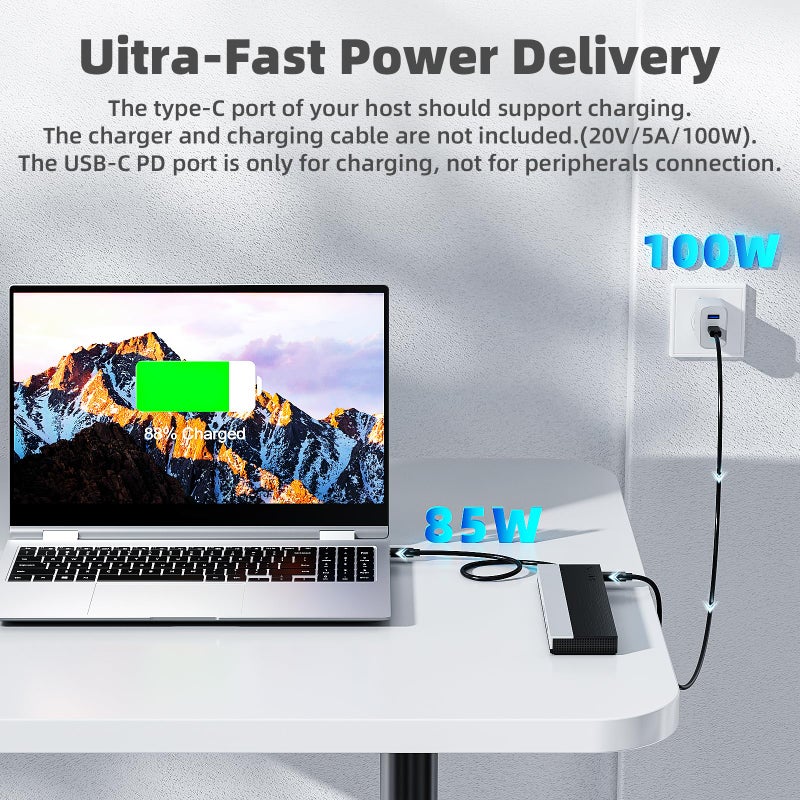 WAVLINK محطة إرساء WAVLINK USB-C لـ 3 شاشات، محطة إرساء مع HDMI، DP، VGA، 100W PD، USB3.0&2.0، RJ45، فتحات SD/TF، صوت/ميكروفون لـ Lenovo/HP/Dell وغيرها - رمادي - Image 5