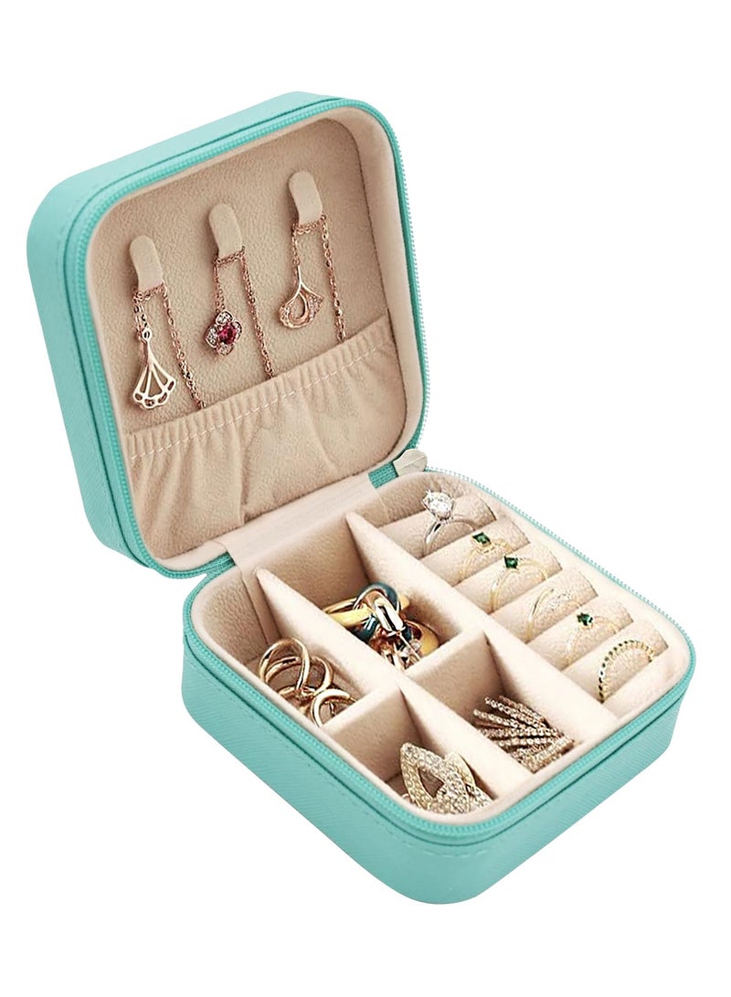 Mmmon Mini Jewelry Travel Case,PU Leather Travel Jewelry Organizer Box,Small Portable Portable Jewellery Storage Holder for Womens Rings Earrings Necklaces Bracelets(Blue) - Image 1