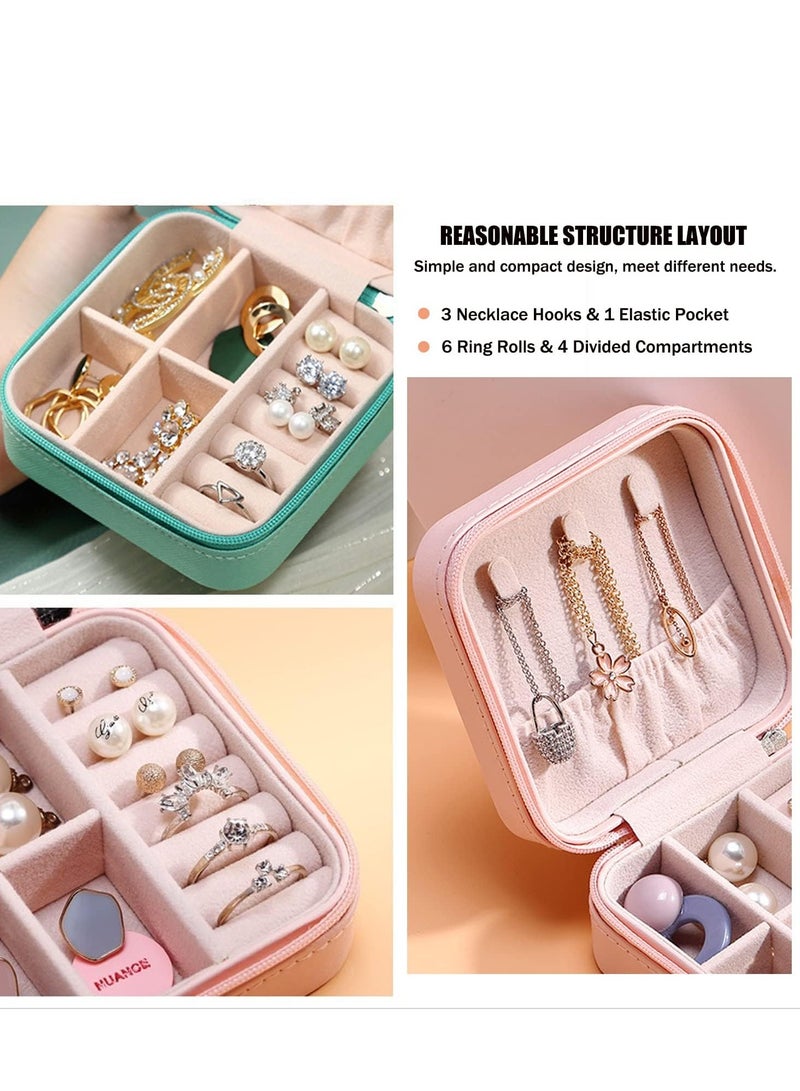Mmmon Mini Jewelry Travel Case,PU Leather Travel Jewelry Organizer Box,Small Portable Portable Jewellery Storage Holder for Womens Rings Earrings Necklaces Bracelets(Blue) - Image 3