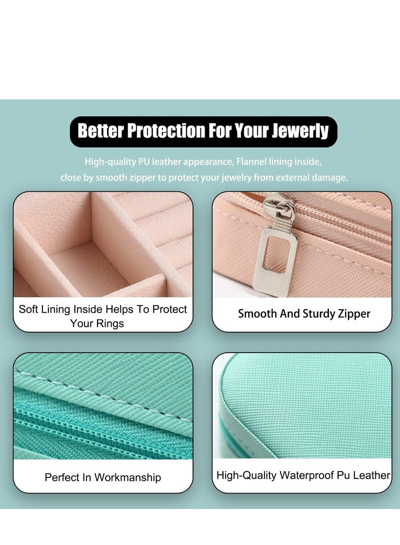 Mmmon Mini Jewelry Travel Case,PU Leather Travel Jewelry Organizer Box,Small Portable Portable Jewellery Storage Holder for Womens Rings Earrings Necklaces Bracelets(Blue) - Image 4