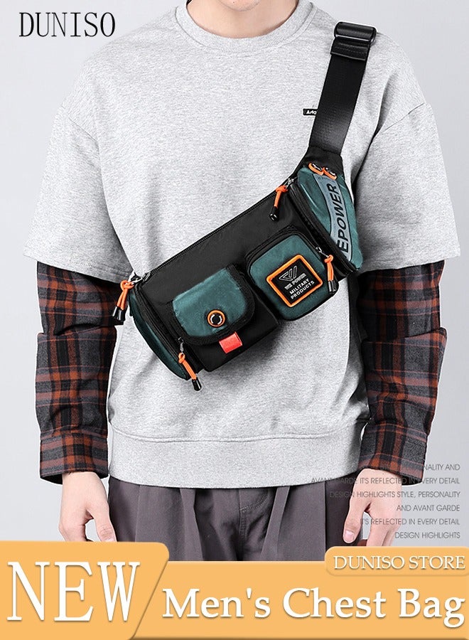DUNISO حقيبة خصر مضغوطة للرجال، حقيبة كروس بودي مقاومة للماء، حقيبة كتف متعددة الأغراض مع مشبك، حقيبة حمل يومية متعددة الجيوب، حقيبة كتف للسفر والعمل والرياضة - Image 1