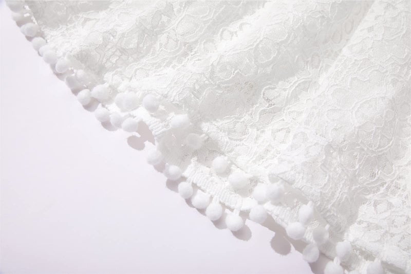 Niyage Toddler Girls Elegant Lace Pom Pom Flutter Sleeve Party Princess Dress White 140 - Image 5