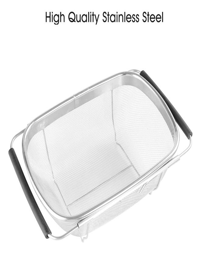 Krivon Over-The-Sink Colander – 4 Quart Stainless Steel Expandable Strainer Basket with Rubber Grip Handles, Fine Mesh for Rinsing, Draining & Washing Produce and Pasta (27 x 19 x 11cm) (Silver) - Image 4