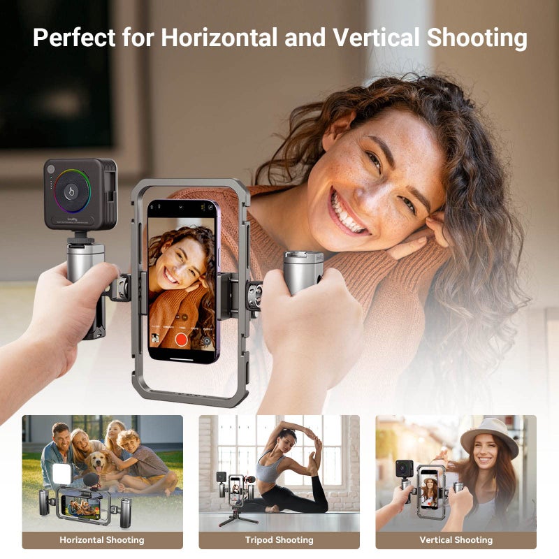 SmallRig Universal Smartphone Video Rig for iPhone 16 15 14 for Samsung, Filmmaking Vlogging Rig Aluminium Alloy Phone Video Cage Grip with Cold Shoe Mount for Videomaker Videographer - Image 5