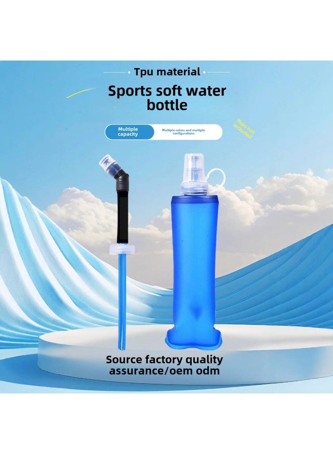 Super Soft Water Bottle Running Outdoor Sports Foldable Fitness Soft Water Bag Soft Water Bottle Water Bottle-Color:Blue-Capacity:500ml+straw  - Image 1