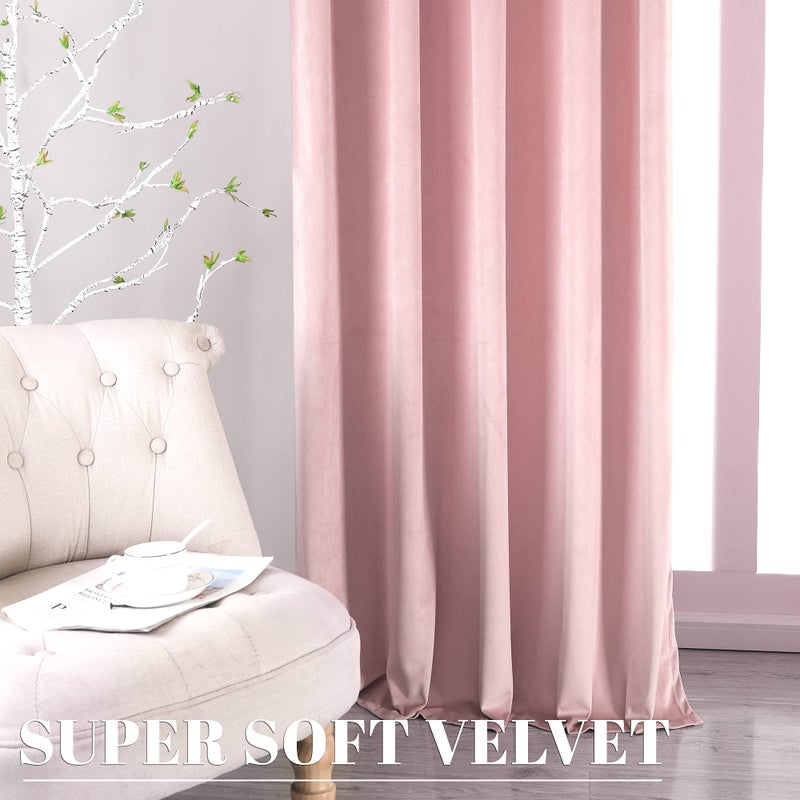 nanbowang Pink Velvet Curtains Rod Pocket 84 Inches Long Light Blocking Gray Window Curtain Panels Set of 2 Heat Insulated Curtains Blackout Thermal Curtain Panels for Bedroom 2 Panels - Image 4