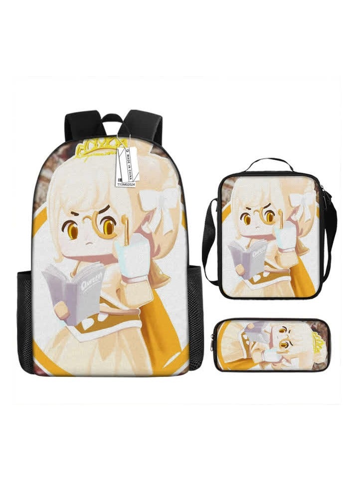 general Game peripheral cartoon backpack primary and secondary school students schoolbag printed polyester shoulder bag pen bag,25-three-piece set (backpack + satchel + pencil bag) - Image 1