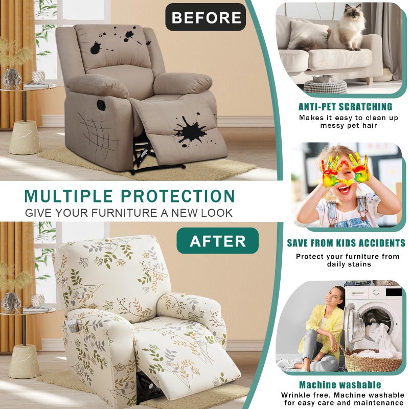 NILUOH Recliner Covers 4 Pieces Stretch Lazy Boy Recliner Chair Covers That Stay in Place, Covers for Electric Power Lift Reclining Chair, Washable Furniture Protector for Pet, Kids, Living Room - Image 4