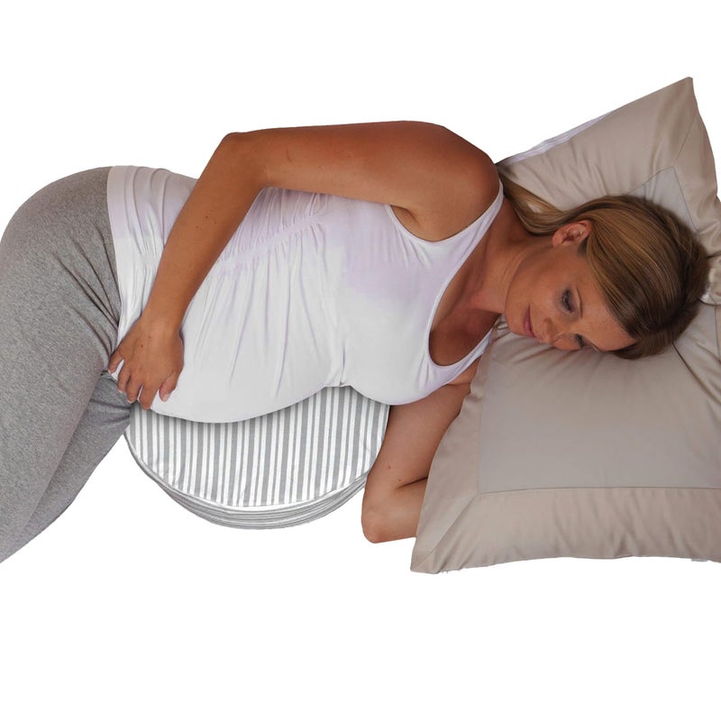 boppy وسادة بوبّي للحمل على شكل مثلث - وسادة دعم مدمجة للحمل للظهر والركبتين وقاع الحوض في المنزل والمكتب والسفر مع غلاف قابل للغسل - رمادي بخطوط عصرية - Image 1