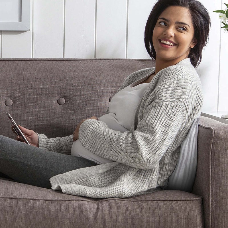 boppy وسادة بوبّي للحمل على شكل مثلث - وسادة دعم مدمجة للحمل للظهر والركبتين وقاع الحوض في المنزل والمكتب والسفر مع غلاف قابل للغسل - رمادي بخطوط عصرية - Image 4
