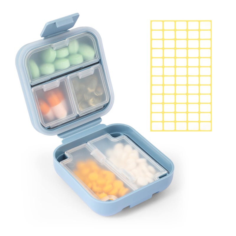 Dynippy Daily Pill Organizer 5 Compartments Portable Moisture Proof Small Pill Case for Pocket Purse Travel Pill Box Portable Medicine Vitamin Fish Oil Holder Container (Blue) - Image 1