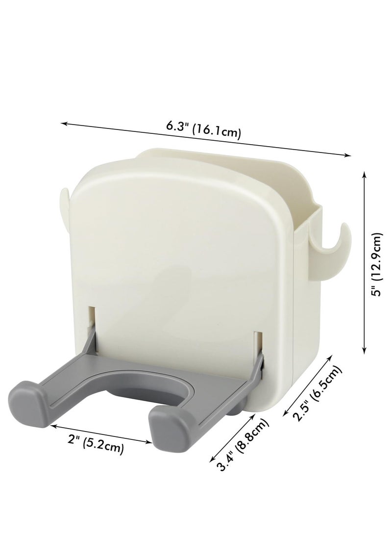 Wall Mounted Hair Dryer Holder, Foldable Blow Dryer Rack with Storage Box, Hair Styling Product Care Tool Organizer, Bath Supplies Accessories Tray Stand (Off-White) - Image 4