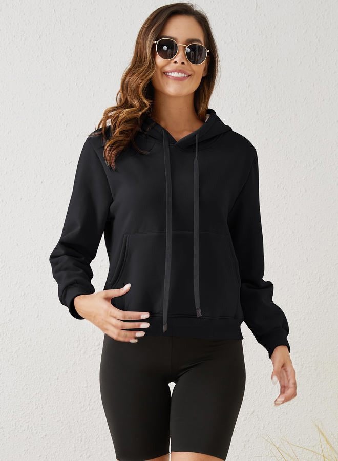 Gihuo Women's Winter Warm Hoodie Sherpa Fleece Lined Pullover Hoodie Hooded Sweatshirt Heavyweight Casual Tops(-02Black-XLarge) - Image 5
