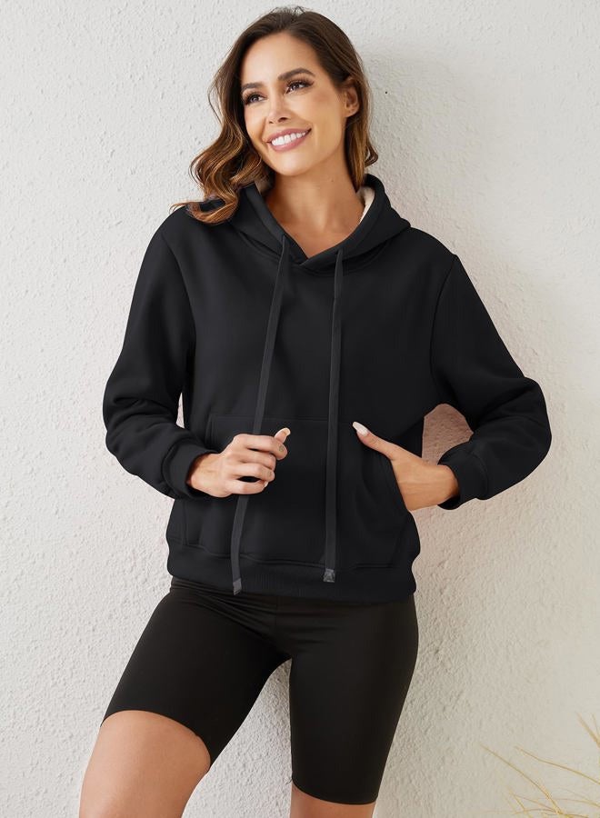 Gihuo Women's Winter Warm Hoodie Sherpa Fleece Lined Pullover Hoodie Hooded Sweatshirt Heavyweight Casual Tops(-02Black-XLarge) - Image 2