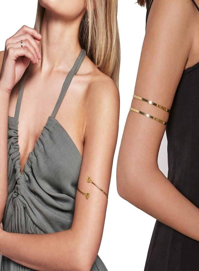 EIELO 9 Pcs Arm Cuff Bracelets for Women Upper Arm Bands Armband Armlet Cuff Bangle Adjustable Golden Arm Bracelet Set - Image 5