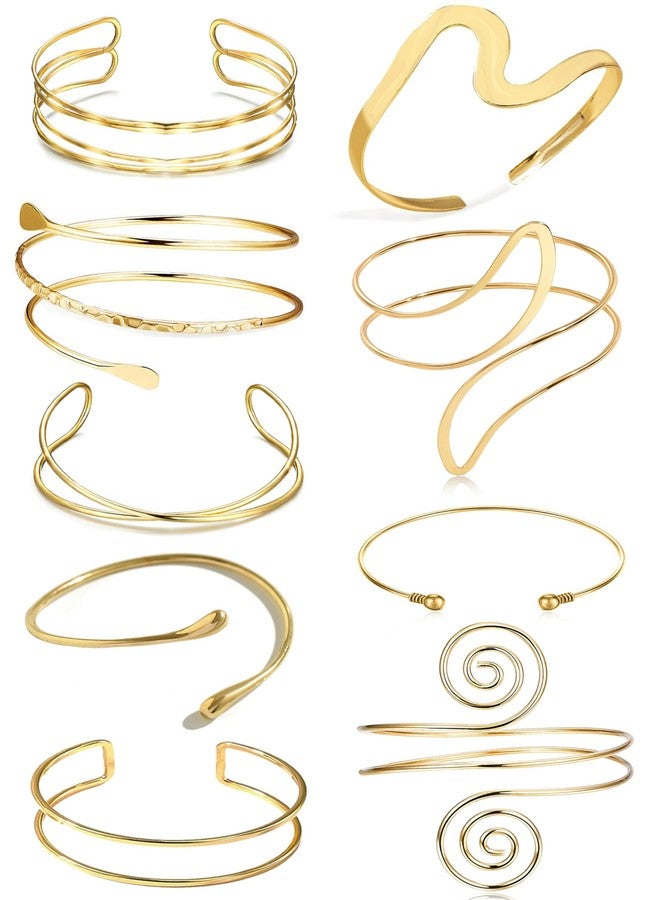 EIELO 9 Pcs Arm Cuff Bracelets for Women Upper Arm Bands Armband Armlet Cuff Bangle Adjustable Golden Arm Bracelet Set - Image 1