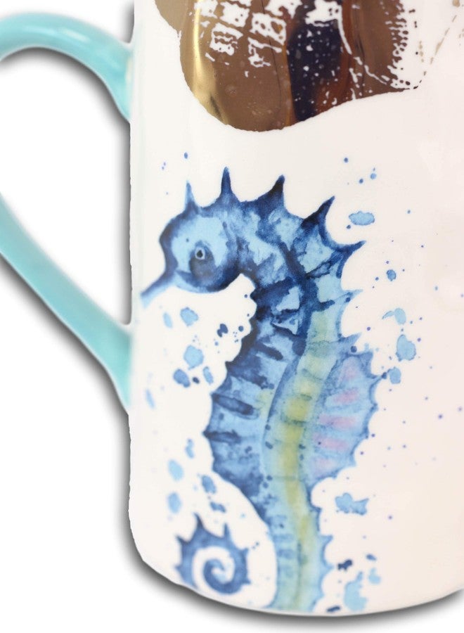 Ebros Gift Ebros Nautical Marine Coastal Sea Life Blue And White Seahorse Ceramic Dinnerware For Beach Party Hosting Kitchen And Dining Earthenware Serveware (Hot/Cold Drink Jug Pitcher 35oz) - Image 5