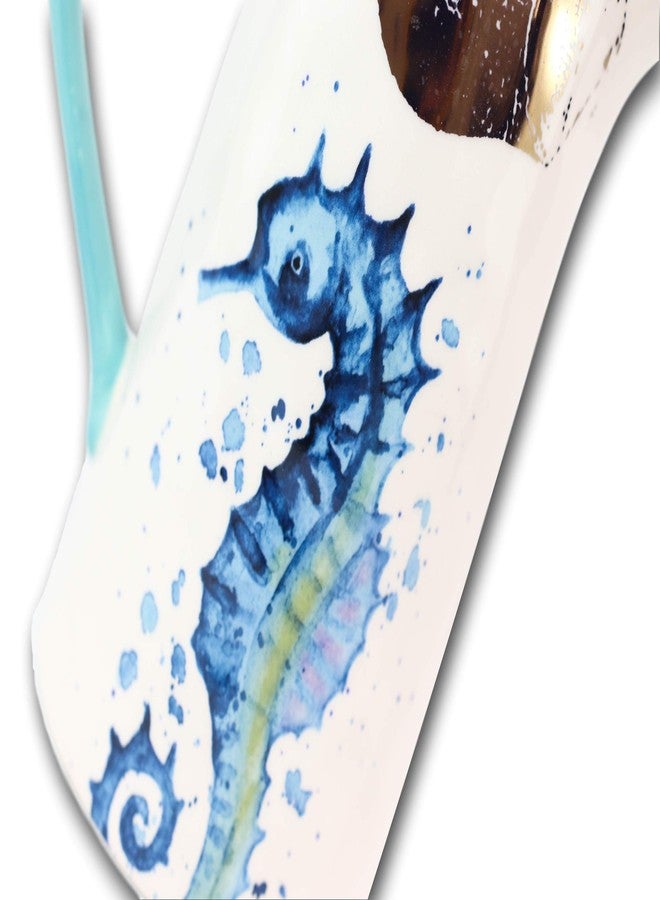 Ebros Gift Ebros Nautical Marine Coastal Sea Life Blue And White Seahorse Ceramic Dinnerware For Beach Party Hosting Kitchen And Dining Earthenware Serveware (Hot/Cold Drink Jug Pitcher 35oz) - Image 3