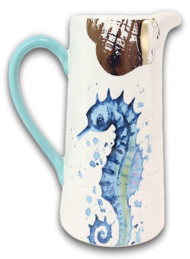Ebros Gift Ebros Nautical Marine Coastal Sea Life Blue And White Seahorse Ceramic Dinnerware For Beach Party Hosting Kitchen And Dining Earthenware Serveware (Hot/Cold Drink Jug Pitcher 35oz) - Image 4