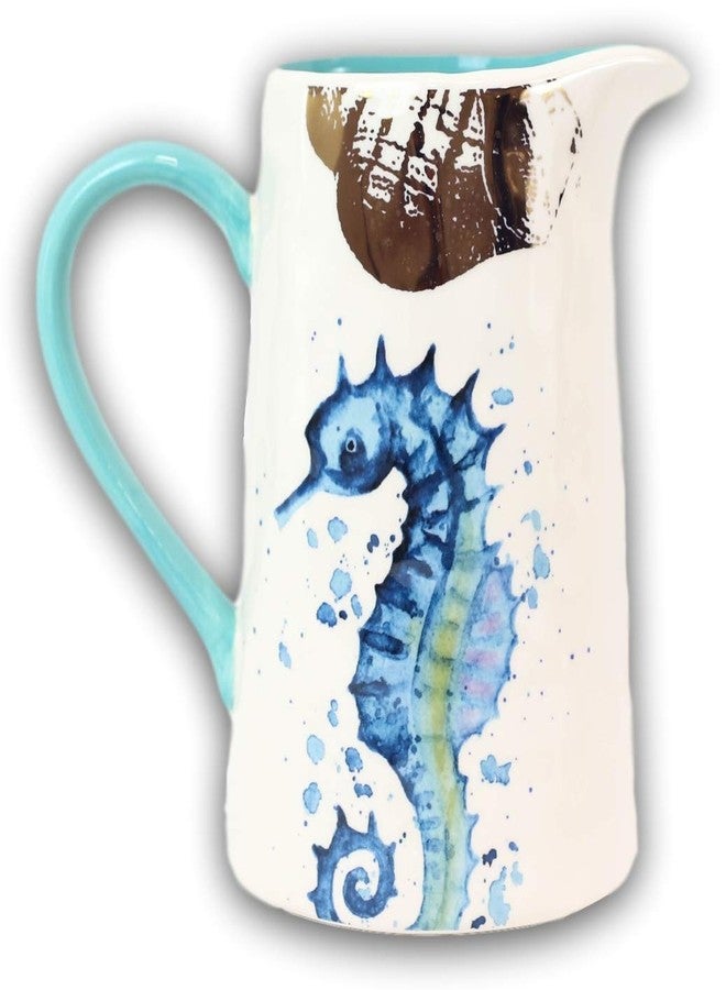 Ebros Gift Ebros Nautical Marine Coastal Sea Life Blue And White Seahorse Ceramic Dinnerware For Beach Party Hosting Kitchen And Dining Earthenware Serveware (Hot/Cold Drink Jug Pitcher 35oz) - Image 2