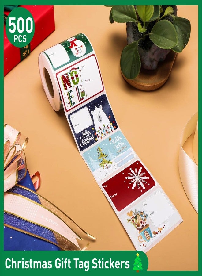 SUNCOLOR Christmas Gift Labels, Self-Adhesive Holiday Present Tags, 500 Count, 6 Festive Designs, 3x2 Inch, to-from Format - Image 4
