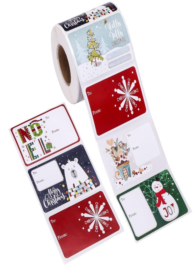 SUNCOLOR Christmas Gift Labels, Self-Adhesive Holiday Present Tags, 500 Count, 6 Festive Designs, 3x2 Inch, to-from Format - Image 1