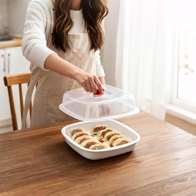 طاهية خضراوات بالبخار في الميكروويف - سلة طهي بالبخار آمنة غذائيًا - وعاء تسخين في الميكروويف مع غطاء، للخضراوات والكعك والأرز واليخنات والأسماك وأطعمة الأطفال والعشاء - Image 3