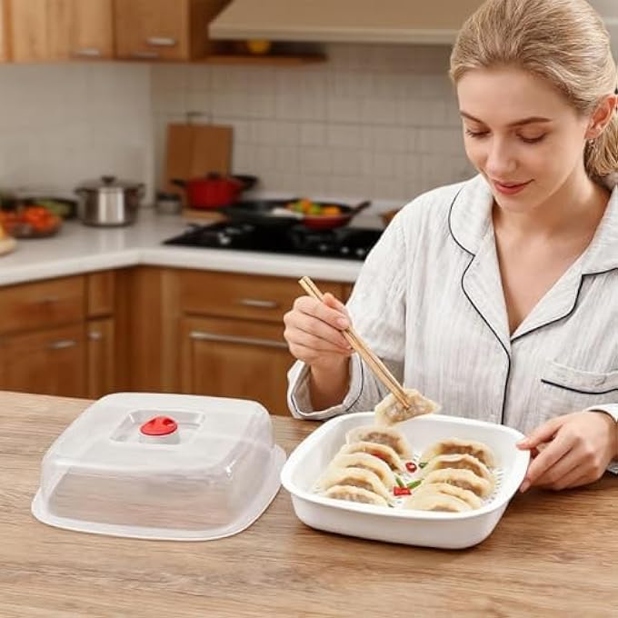 طاهية خضراوات بالبخار في الميكروويف - سلة طهي بالبخار آمنة غذائيًا - وعاء تسخين في الميكروويف مع غطاء، للخضراوات والكعك والأرز واليخنات والأسماك وأطعمة الأطفال والعشاء - Image 4