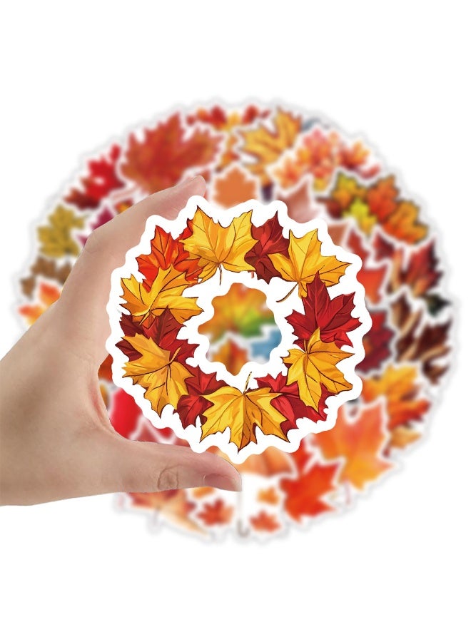 قوس قزح أورينبو 50 قطعة من ملصقات الخريف من الفينيل على شكل أوراق القيقب الخريفية لأجهزة الكمبيوتر المحمولة وقارئات الكتب الإلكترونية وزجاجات المياه وسجلات القصاصات - Image 3
