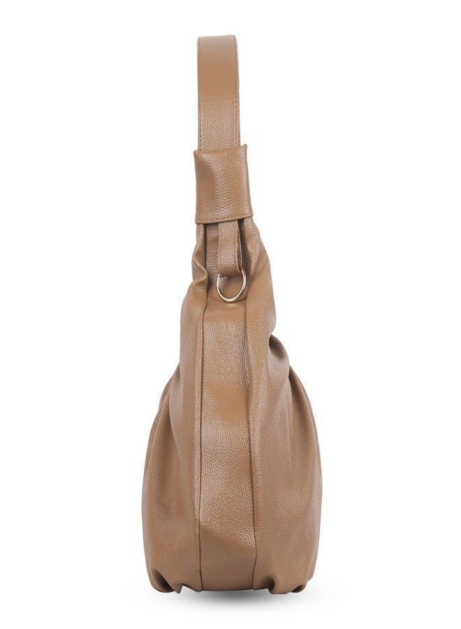 Dcozi Casual & Stylish Hobo Bag for Women & Girls- Soft Pleated PU Leather Shoulder Handbag with Zipper Closure | For Use Office & Everyday Purse (TB16) (Light Brown) - Image 3
