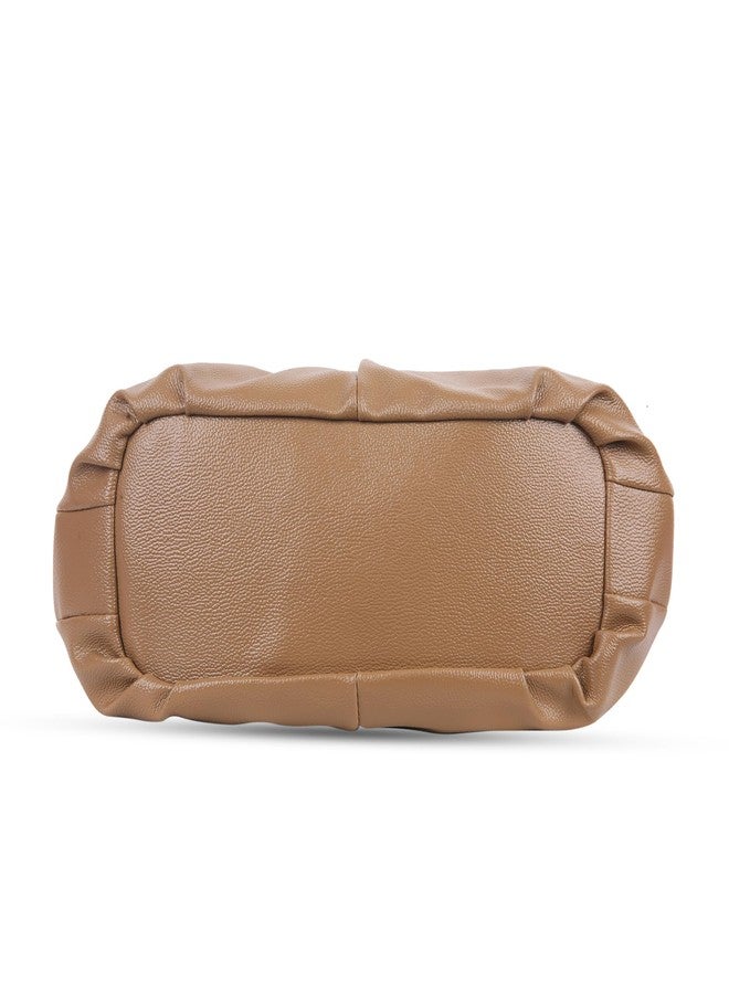 Dcozi Casual & Stylish Hobo Bag for Women & Girls- Soft Pleated PU Leather Shoulder Handbag with Zipper Closure | For Use Office & Everyday Purse (TB16) (Light Brown) - Image 5