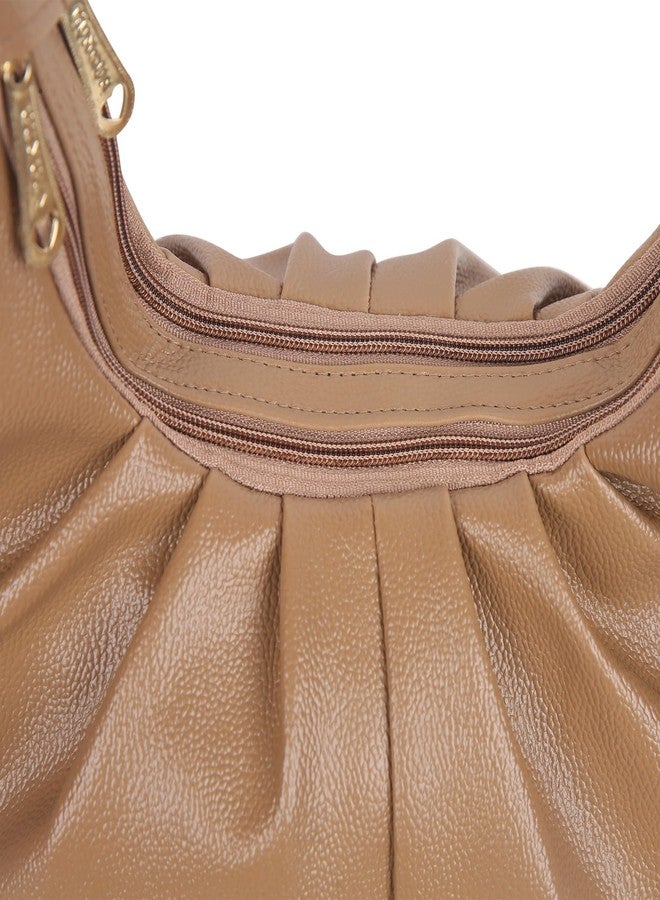 Dcozi Casual & Stylish Hobo Bag for Women & Girls- Soft Pleated PU Leather Shoulder Handbag with Zipper Closure | For Use Office & Everyday Purse (TB16) (Light Brown) - Image 4