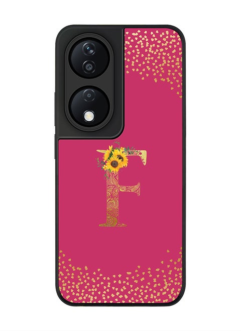 Rugged Black Edge Case for Honor X7b Case Cover- Custom Monogram Initial Letter Mandala Floral Pattern Alphabet - F(Deep Pink Rose)