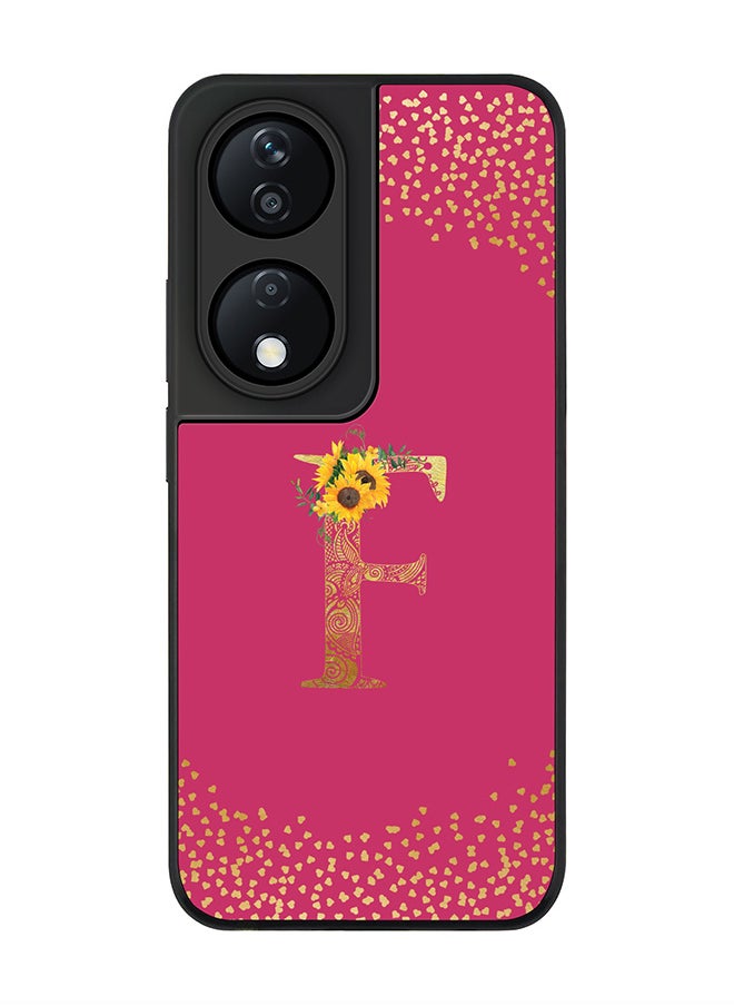 Rugged Black Edge Case for Honor X7b Case Cover- Custom Monogram Initial Letter Mandala Floral Pattern Alphabet - F(Deep Pink Rose)