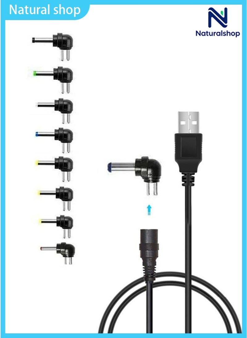 naturalshop Universal 5V USB to DC 5V Power Cord 5.5 2.1 mm Plug Connector Tip Jack Charging Cable with 8 Connector Tips - Image 1