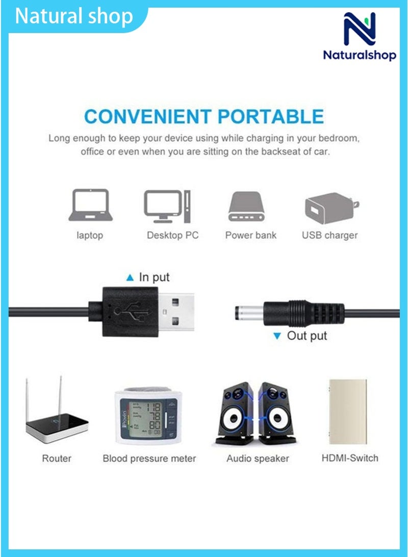 naturalshop Universal 5V USB to DC 5V Power Cord 5.5 2.1 mm Plug Connector Tip Jack Charging Cable with 8 Connector Tips - Image 3