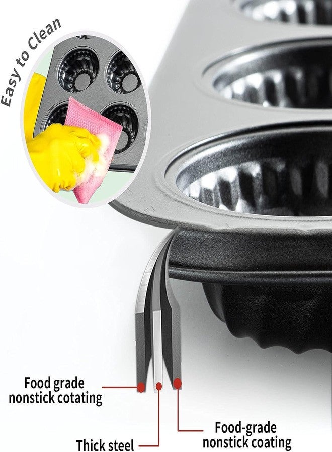Yomvzake Mini Bndt Cake Pan 2 Pack, Nonstick Brownie Bowl Pan 12-Cavity Fluted Small Round Cake Tray Shortcake Pan Mold for Fall Baking Thanksgiving Muffin Bavarois, Carbon Steel Cake Pan - Image 5