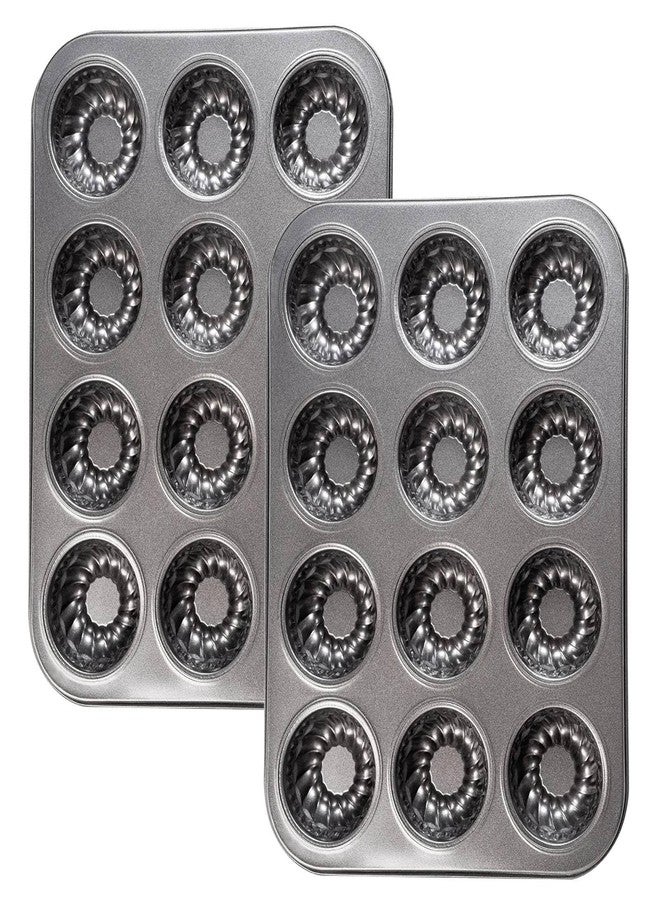 Yomvzake Mini Bndt Cake Pan 2 Pack, Nonstick Brownie Bowl Pan 12-Cavity Fluted Small Round Cake Tray Shortcake Pan Mold for Fall Baking Thanksgiving Muffin Bavarois, Carbon Steel Cake Pan - Image 1