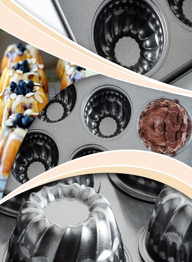 Yomvzake Mini Bndt Cake Pan 2 Pack, Nonstick Brownie Bowl Pan 12-Cavity Fluted Small Round Cake Tray Shortcake Pan Mold for Fall Baking Thanksgiving Muffin Bavarois, Carbon Steel Cake Pan - Image 4